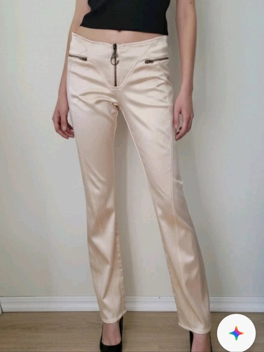 Roberto Cavalli Peach Satin Bootcut Pants with Zip Detail Vtg New